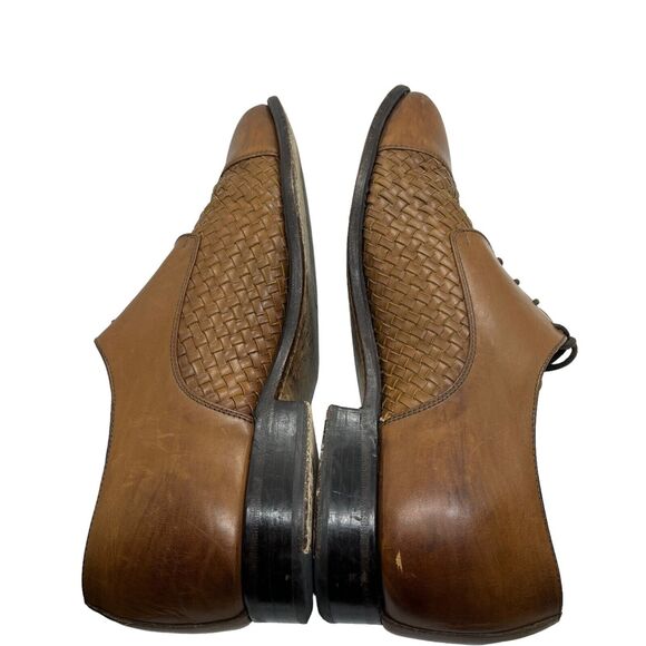 Taft Oxford Dress Shoe Handmade Goodyear Welt Tan Brown Woven Leather Cap Toe 9 main image 12